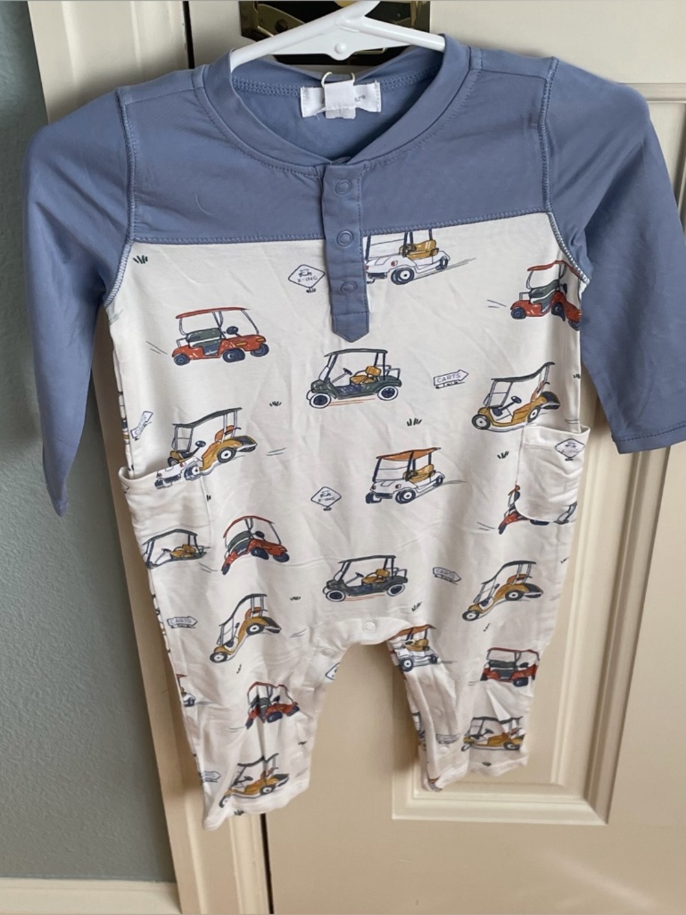 NWT Angel Dear Bamboo Golf Cart Print Long Sleeve Henley Romper Jumpsuit